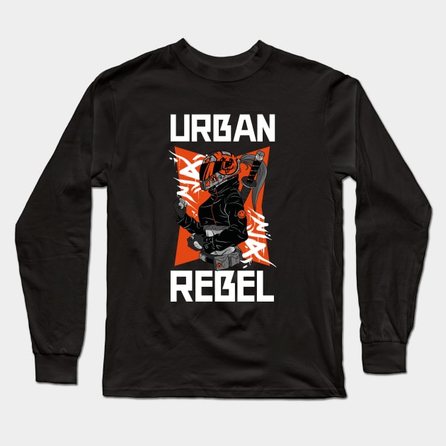 Urban Rebel Anime Biker Girl Katana Long Sleeve T-Shirt by BlueTodyArt